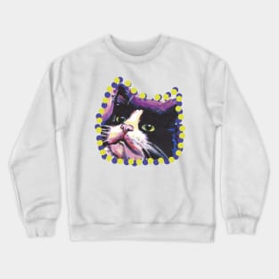 Tuxedo Cat Bright colorful pop kitty art Crewneck Sweatshirt